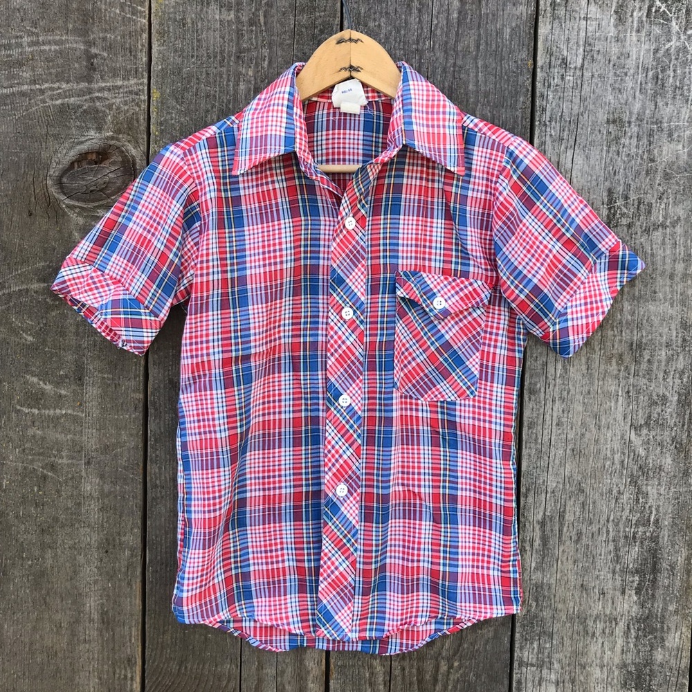 VTG 80s Wrangler Country Plaid Short Sleeve Western Button Up Jr Small